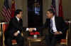 President Barack Obama, Secretary of State Hillary Clinton, Treasury Secretary Tim Geithner and other key US senior officials meet with China's President Hu Jintao and Chinese officials at Winfield House in London.