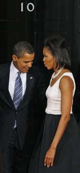 President Barack Obama and First Lady Michelle Obama arrive at 10 Downing Street where their day started earlier.