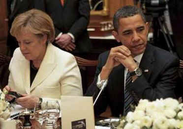 President Obama was seated for dinner next to German Chancellor Angela Merkel and South Korean President Lee Myung-bak.