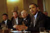 President Barack Obama holds his first cabinet meeting in the Cabinet Room of the White House on April 20, 2009.