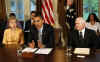 President Barack Obama holds his first cabinet meeting in the Cabinet Room of the White House on April 20, 2009.