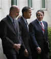 CIA Director Leon Panetta and Deputy Director Stephen Kappes joined President Obama on the stage and after Obama's remarks.