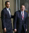 CIA Director Leon Panetta and Deputy Director Stephen Kappes joined President Obama on the stage and after Obama's remarks.