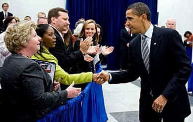 President Barack Obama meets CIA employees at CIA Headquarters in Langley, Virginia on April 20, 2009.