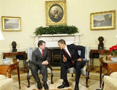 US President Barack Obama meets with Jordan's King Abdullah II at the White House.