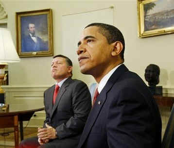US President Barack Obama meets with Jordan's King Abdullah II at the White House.