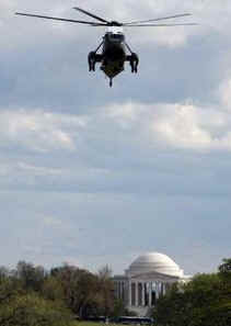 Marine One flies to the South Lawn of the White House on April 22, 2009.