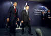 President Barack Obama meets with South Korean President Lee Myung-bak at the Excel Centre in London.