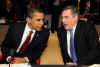 President Barack Obama and US Treasury Secretary Tim Geithner are seated next to G20 host UK Prime Minister GordonBrown at the Plenary session of the G20 Summit at the Excel Centre.