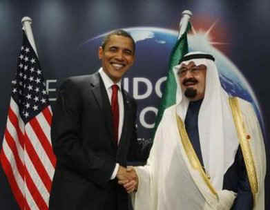 President Barack Obama meets with Saudi Arabia's King Abdullah at the Excel Centre in London on April 2, 2009.