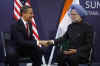 President Barack Obama meets with India's Prime Minister Manmohan Singh at the G20 Summit in the Excel Centre in London.