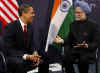 President Barack Obama meets with India's Prime Minister Manmohan Singh at the G20 Summit in the Excel Centre in London.