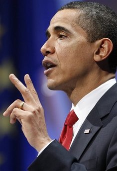 President Barack Obama holds a G20 press conference on the main stage of the Excel Centre in London, UK.