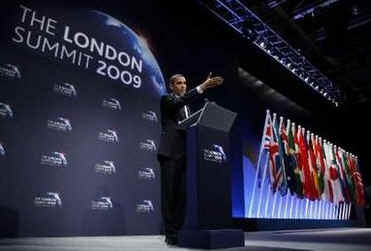 President Barack Obama holds a G20 press conference on the main stage of the Excel Centre in London, UK.