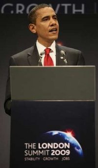 President Barack Obama holds a G20 press conference on the main stage of the Excel Centre in London, UK.