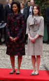 First Lady Michelle Obama and French First Lady Carla Bruni-Sarkozy participated in the Strasbourg, France arrival ceremony.