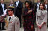 First Lady Michelle Obama and French First Lady Carla Bruni-Sarkozy participated in the Strasbourg, France arrival ceremony.