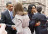 President Barack Obama and First Lady Michelle Obama are greeted by French President Sarkozy and his wife Carla Bruni-Sarkozy at the Palais Rohan in Strasbourg, France.bytes)