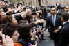 President Obama and First Lady Michelle Obama were greeted by a crowd of French supporters.