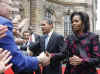 President Obama and First Lady Michelle Obama were greeted by a crowd of French supporters.