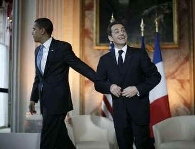 President Barack Obama meets with French President Sarkozy inside the Palais Rohan. 
