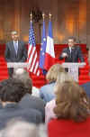 ObamaUN.com - April 2009 International Timeline - President Obama at NATO 60th Anniversary Summit in Strasbourg, France and Baden-Baden, Germany. President Barack Obama and the World - Change Comes With a New Hope - International News and Photos Related to US President Barack Obama. Photo: After a bilateral meeting President Obama and President Sarkozy hold a joint press conference in the courtyard of the Palais Rohan in Strasbourg, France.
