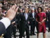 President Barack Obama arrives for a town hall style meeting with a young German and French audience at the Rhenus Sports Arena in Strasbourg, France. 