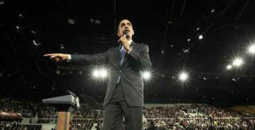 President Barack Obama holds a town hall style meeting with a young German and French audience at the Rhenus Sports Arena in Strasbourg, France. 