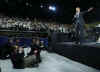 President Barack Obama holds a town hall style meeting with a young German and French audience at the Rhenus Sports Arena in Strasbourg, France. 