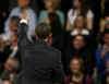 President Barack Obama holds a town hall style meeting with a young German and French audience at the Rhenus Sports Arena in Strasbourg, France. 