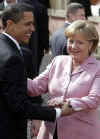 Complete archives of President Obama's trip to Baden-Baden, Germany on April 3, 2009. Photo: President Barack Obama and First Lady Michelle Obama are cheered by the crowd, and welcomed by German Chancellor Angela Merkel and her husband Joachim Sauer in the market at Baden-Baden, Germany on April 3, 2009.