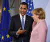 President Barack Obama and German Chancellor Angela Merkel hold a joint news conference at the Baden-Baden City Hall.