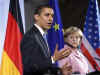 President Barack Obama and German Chancellor Angela Merkel hold a joint news conference at the Baden-Baden City Hall.