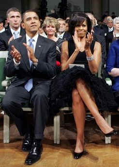 President Barack Obama and First Lady Michelle Obama attend a piano concert at the Kurhaus in Baden-Baden, Germany.