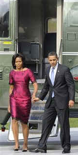 President Barack Obama and First Lady Michelle Obama arrive on Marine One in Klosterwiese in Baden-Baden, Germany.