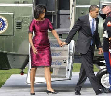 President Barack Obama and First Lady Michelle Obama arrive on Marine One in Klosterwiese in Baden-Baden, Germany.