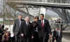 President Barack Obama and the NATO leaders walk in a ceremonial crossing of the Passarelle Mimram (Two Banks) Pedestrian Bridge from Kehl, Germany to Strasbourg, France on April 4, 2009.