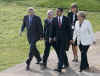 President Barack Obama and the NATO leaders walk in a ceremonial crossing of the Passarelle Mimram (Two Banks) Pedestrian Bridge from Kehl, Germany to Strasbourg, France on April 4, 2009.