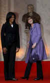 First Lady Michelle Obama meets First Lady Carla Bruni-Sarkozy and the spouses of other G20 leaders for a tour of Notre-dame de Strasbourg (Strasbourg Cathedral) on April 4, 2009.