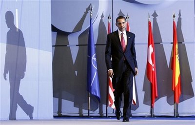 President Barack Obama holds a press conference at the end of the 60th Anniversary NATO Summit in Strasbourg, France.