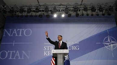 President Barack Obama holds a press conference at the end of the 60th Anniversary NATO Summit in Strasbourg, France.