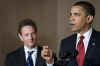 President Barack Obama, US Treasury Secretary Timothy Geithner, and Internal Revenue Service (IRS) Commissioner Doug Shulman remark on tax reform in the Grand Foyer of the White House on May 4, 2009.