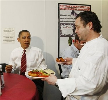 President Barack Obama and Vice President Joe Biden have lunch at Ray's Hell Burger across the Potomac in Arlington, Virginia.