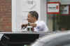 President Barack Obama and Vice President Joe Biden leave after lunch at Ray's Hell Burger across the Potomac in Arlington, Virginia.