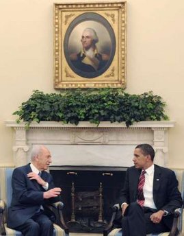 President Barack Obama meets with Israel's President Shimon Peres in the Oval Office of the White House on May 5, 2009.