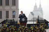 Saint Nicholas Church sets the backdrop for Obama's Prague speech. President Barack Obama delivers a speech to an estimated 25,000 people in Hradcanske Square in the Old City part of Prague, the capital of the Czech Republic.