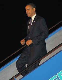 President Barack Obama arrives in Ankara, Turkey on Air Force One on April 6, 2009 after a day in Prague, Czech Republic.