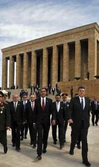 President Obama met with the Mausoleum employees, Turkish Americans, and ceremony attendees before departing to meet Turkish President Abdullah Gul.