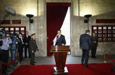 President Barack Obama signs the Memorial Book in the Anitkabir Mausoleum in Ankara, Turkey on April 6, 2009.