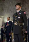 President Barack Obama begins his day in Ankara, Turkey at a wreath laying ceremony at Anitkabir Mausoleum on April 6, 2009.